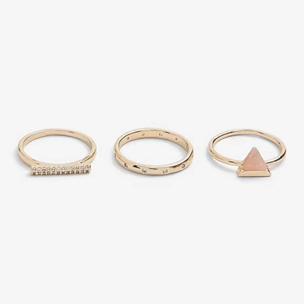 Express 3 Piece Stone Embellished Ring Set - Gold - Size 7